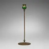 Tiffany Studios, Blown-out candlestick, c. 1910, patinated bronze, hand-blown glass