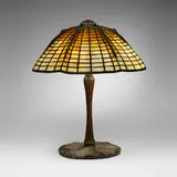 Tiffany Studios, Spider table lamp, c. 1910, leaded glass, patinated bronze