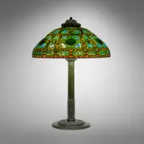 Tiffany Studios, Rare Zodiac table lamp, c. 1910, leaded glass, Favrile glass, patinated bronze
