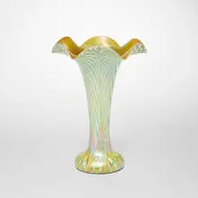Quezal, Decorated floriform vase, c. 1910, hand-blown glass