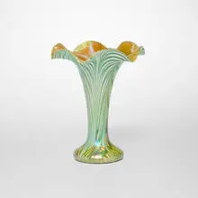 Quezal, Decorated floriform vase, c. 1910, hand-blown glass