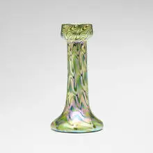 Decorated vase by attribution Quezal, c. 1910, hand-blown glass, sold Jul 2026