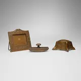 Tiffany Studios, Collection of three Nautical desk articles, c. 1920, patinated copper, glass