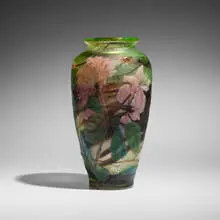 Fine vase with azaleas by Schverer Burgun & Cie, c. 1900, acid-etched, internally decorated, wheel-carved, martelé and gilt glass, sold Jul 2026