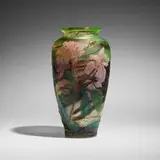 Schverer Burgun & Cie, Fine vase with azaleas, c. 1900, acid-etched, internally decorated, wheel-carved, martelé and gilt glass