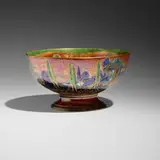Daisy Makeig-Jones for Wedgwood, Fairyland Lustre Flame Poplar Tree centerpiece bowl, pattern Z5360, c. 1925, glazed and gilt porcelain