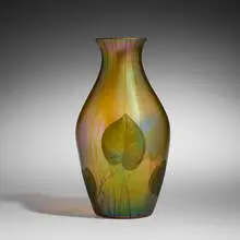Tiffany Studios, Large Leaf and Vine vase, c. 1914-1915, hand-blown and wheel-carved Favrile glass
