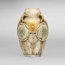 Amphora Lotus vase by Ernst Wahliss, c. 1910, glazed and gilt porcelain, sold Jul 2026