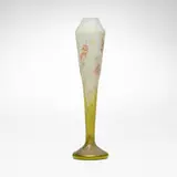 Daum, Tall vase with daphne flowers, c. 1900, acid-etched and enameled glass