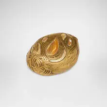 Tiffany Studios, Damascene Wave paperweight, c. 1910, gilt bronze, Favrile glass