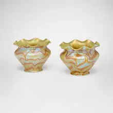 Loetz, Phänomen shades (Gre 1/104), pair, c. 1901, hand-blown glass