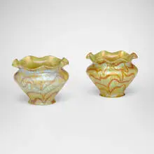 Loetz, Phänomen shades (Gre 1/104), pair, c. 1901, hand-blown glass