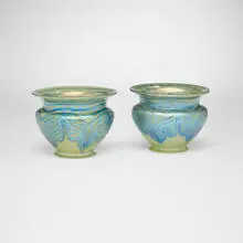 Loetz, Phänomen shades (Gre 2/187), pair, c. 1902, hand-blown glass