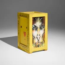 David Choe, Crate #11, 2010, spray paint on wood crate