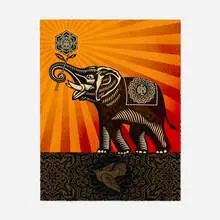 Shepard Fairey, Peace Elephant VSE OG Colorway, 2022, HMP stencil painting on paper
