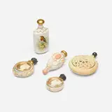 Royal Worcester, Collection of five scent bottles, c. 1880-1900, glazed and gilt porcelain, silver gilt