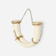 Royal Worcester, Double-horn (cornucopia) wall pocket, c. 1880, glazed and gilt porcelain, brass