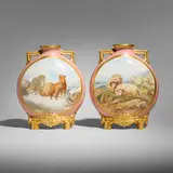 Royal Worcester, Moon flask vases with horned sheep, pair