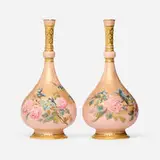 Royal Worcester, Bottle vases with roses and blue tits, pair