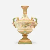 Royal Worcester, Large vase with floral motifs and bearded mask handles