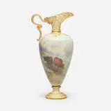 Royal Worcester, Reticulated ewer with Highland cattle