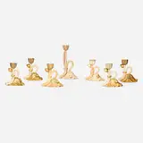 Royal Worcester, Collection of seven lotus and frog candlesticks