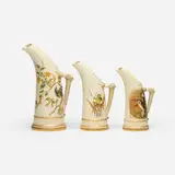 Royal Worcester, Collection of three pitchers with antler-form handles