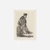 Rembrandt Harmensz van Rijn, Man in a Coat and Fur Cap Leaning against a Bank, c. 1630, etching on laid paper