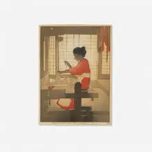 Bertha Lum, The Weaver (The Spinner), woodcut in colors