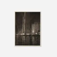 Gerald Geerlings, Grand Canal, America (Electrical Building at Night (Chicago World's Fair)), 1933, etching