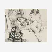 Philip Pearlstein, Two Nudes with Oak Stool and Canvas, 1976, lithograph