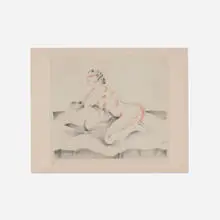 Zhenya Gay, Nude on Bed, c. 1930, aquatint in colors with chine collé