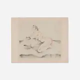 Zhenya Gay, Nude on Bed, c. 1930, aquatint in colors with chine collé