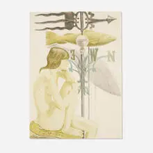 Philip Pearlstein, Nude Model with Banner and Fish Weathervanes, 2010, lithograph in colors
