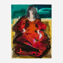 Džemma Skulme, Woman in Red Dress, acrylic and mixed media on canvas
