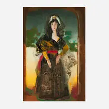 Džemma Skulme, Woman in Black Dress, acrylic and mixed media on canvas