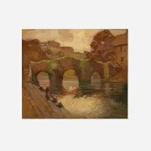 George Ames Aldrich, Washer Women of Quimperlé, oil on board