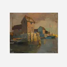 George Ames Aldrich, Maine Harbor Scene (Rockport Maine), oil on board