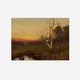 attribution L. Clarence Ball, Twin Trunked Birch (Campfire in Kankakee Marsh), oil on canvas board