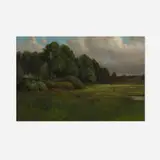 L. Clarence Ball, Wooded Indiana Meadow with Lone Cow and Pond, oil on canvas