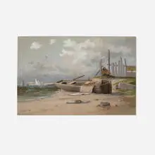 L. Clarence Ball, Boats on Lake Michigan Shore, Indiana Dunes, 1888, pastel and gouache on board