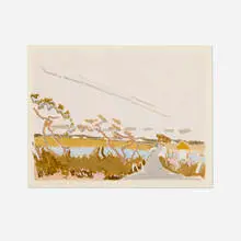 Robert Warren Dash, The Bridge in April, c. 1980, pochoir in colors on paper