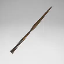 Zulu, Iklwa (stabbing spear), iron, carved wood, rattan
