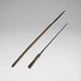 Zulu or Shona, Wire-bound spears, pair, iron, carved wood, brass