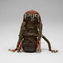 Nyaturu, Gourd figure, gourd, cowry shell, beads, raffia, metal