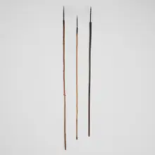 Tonga, Fishing harpoons, set of three, carved wood, iron