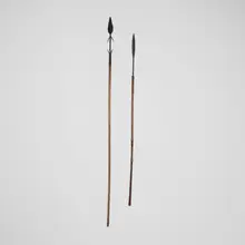 Tonga, Spears, set of two, carved wood, iron, copper