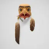 Dale Campbell, Eagle mask, carved and painted wood, feathers, mother of pearl, leather