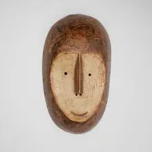 Lega, Bwami mask, carved wood, kaolin