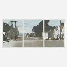 Robert Bechtle, Sunset Intersection (triptych), 1983, soft-ground etching in colors